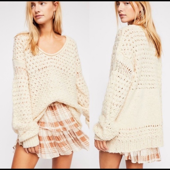 Free People Tops - NWOT Free People Cream Crashing Waves Pullover XS